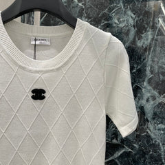 Diamond Pattern Knit Short-Sleeve Top