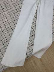 Embroidered mesh flared pants with back pockets