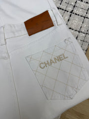 Embroidered mesh flared pants with back pockets