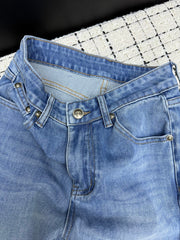 Embroidered mesh flared pants with back pockets