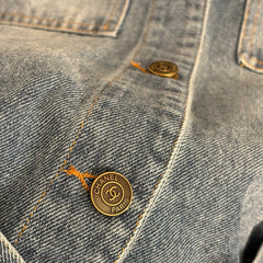 Multi-pocket, drawstring, fitted waist, lapel, long-sleeved denim jacket