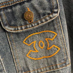 Multi-pocket, drawstring, fitted waist, lapel, long-sleeved denim jacket