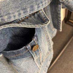 Multi-pocket, drawstring, fitted waist, lapel, long-sleeved denim jacket