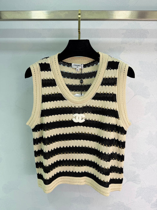 Black and White Striped Knit Vest