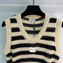 Black and White Striped Knit Vest
