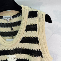 Black and White Striped Knit Vest