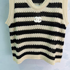 Black and White Striped Knit Vest