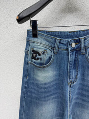 Rhinestone-embellished straight-leg wide-leg jeans