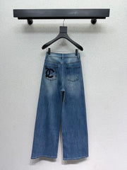 Rhinestone-embellished straight-leg wide-leg jeans