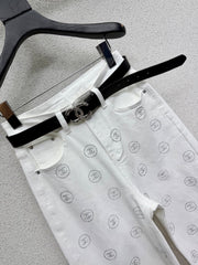 Rhinestone-embellished straight-leg wide-leg jeans with belt