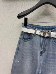 Rhinestone-embellished straight-leg wide-leg jeans with belt