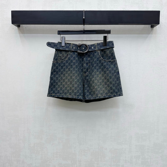 Jacquard Denim Shorts with a Waistband