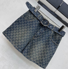 Jacquard Denim Shorts with a Waistband