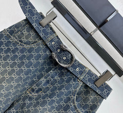 Jacquard Denim Shorts with a Waistband