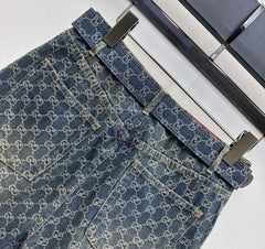 Jacquard Denim Shorts with a Waistband