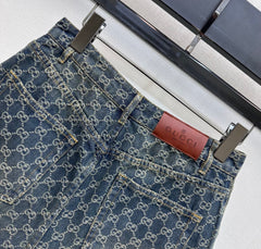 Jacquard Denim Shorts with a Waistband