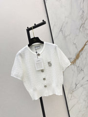 Hardware-embellished short-sleeved knit top