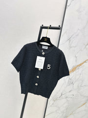 Hardware-embellished short-sleeved knit top