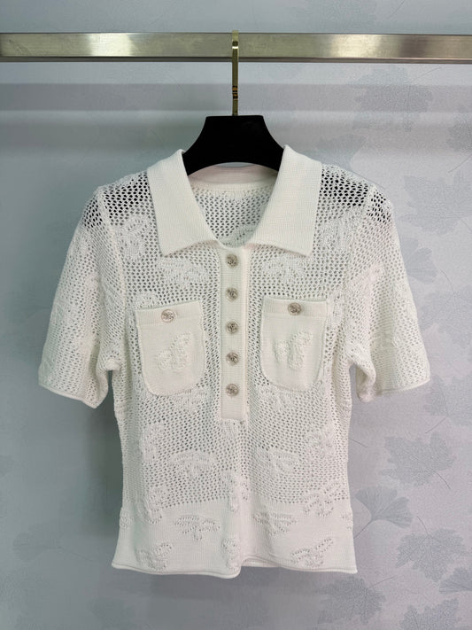 Openwork Knit Short-Sleeve Top