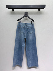 Embroidered logo patch jeans