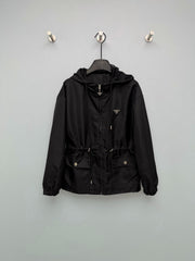 Nylon Hooded Drawstring Waist Jacket