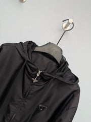 Nylon Hooded Drawstring Waist Jacket