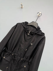 Nylon Hooded Drawstring Waist Jacket