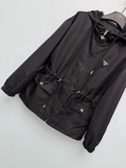 Nylon Hooded Drawstring Waist Jacket