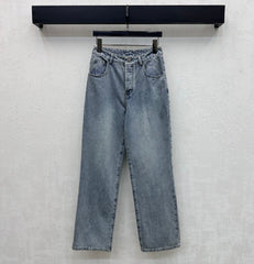 Embroidered Straight-Leg Denim Pants