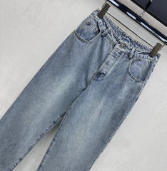 Embroidered Straight-Leg Denim Pants