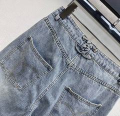 Embroidered Straight-Leg Denim Pants