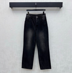 Embroidered Straight-Leg Denim Pants