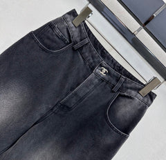 Embroidered Straight-Leg Denim Pants