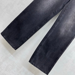 Embroidered Straight-Leg Denim Pants