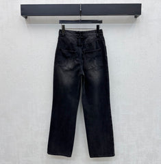 Embroidered Straight-Leg Denim Pants