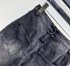 Embroidered Straight-Leg Denim Pants