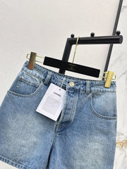 Denim shorts with back waist decoration