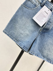 Denim shorts with back waist decoration