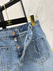 Denim skirts with back waist decoration