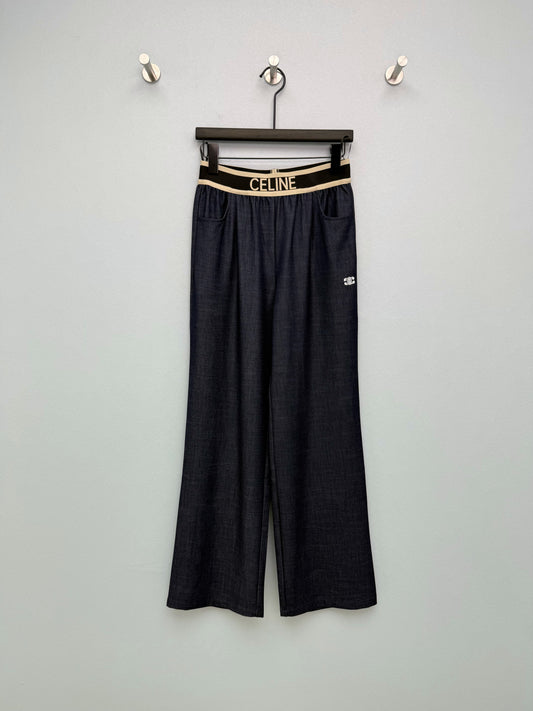 Faux Denim Wide-Leg Pants