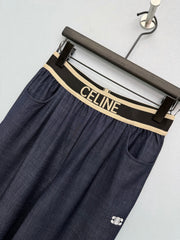 Faux Denim Wide-Leg Pants