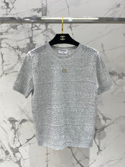 Openwork Knit Crew Neck Short-Sleeve Top