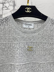 Openwork Knit Crew Neck Short-Sleeve Top
