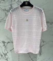 Openwork Knit Crew Neck Short-Sleeve Top