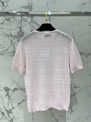 Openwork Knit Crew Neck Short-Sleeve Top