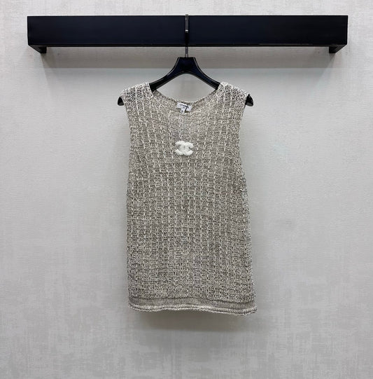 Embroidered Openwork Knitted Vest