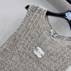 Embroidered Openwork Knitted Vest