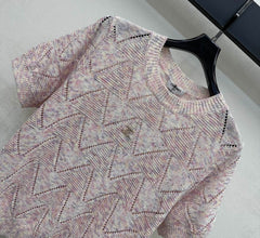 Metal Logo Short-Sleeve Knit Top