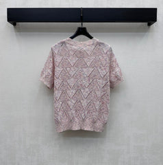 Metal Logo Short-Sleeve Knit Top