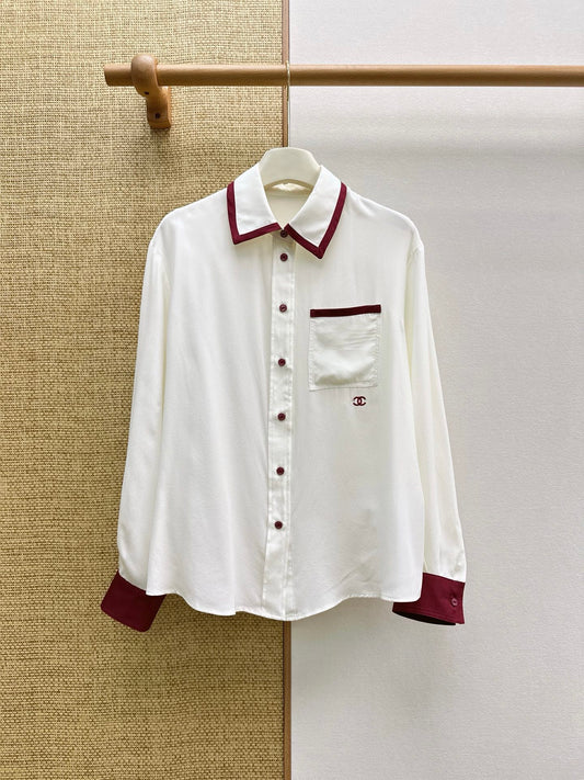 Burgundy Color-Blocked Silk Shirt